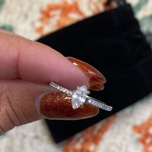 Sterling Silver 925 Marquise Moissanite Engagement Ring .5 ct